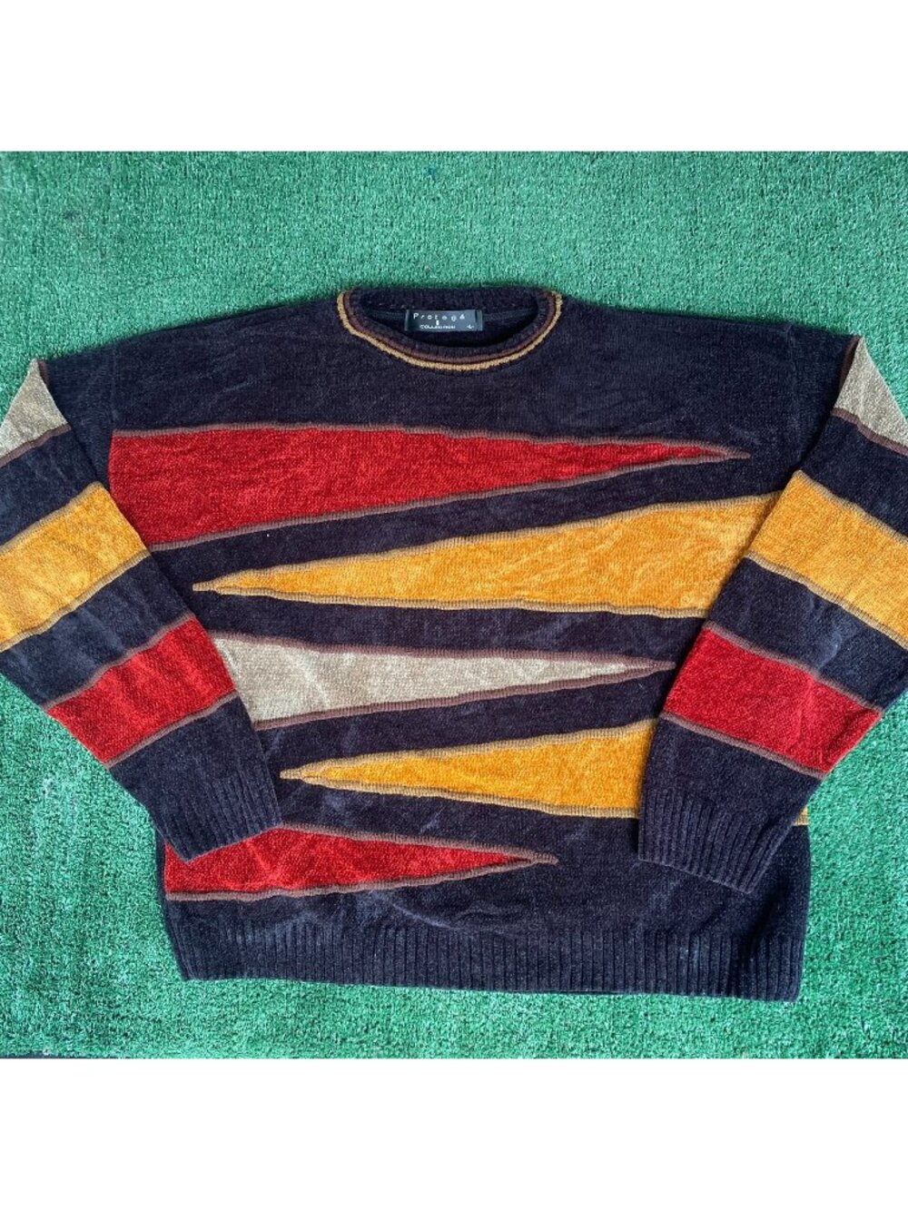 Vintage 90s Abstract Geometric Grandpa Sweater Warm Colorful Knit Cosby Biggie